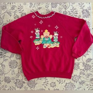 Women’s Vintage Appliqué Puffy Paint Hanes Red Holiday Crew Neck Sweater